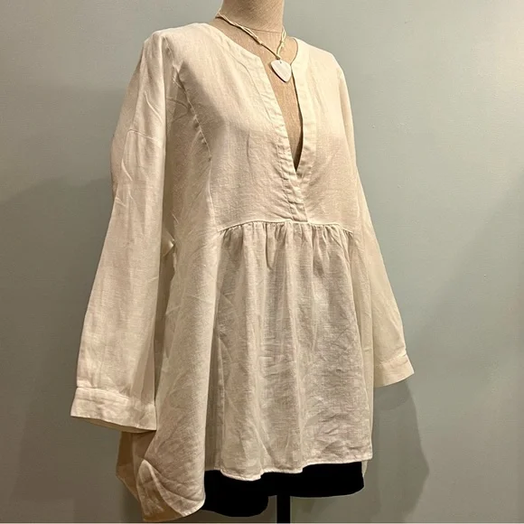 Zara White Linen V-Neck Tunic Top. Size XL. Excellent used condition. - Picture 4 of 12